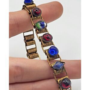 Antique Egyptian Revival Glass Scarab Style Box Bracelet Glass 7in
